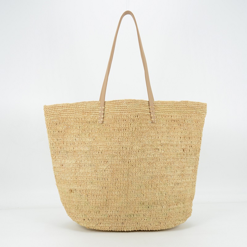 Raffia straw beach tote bag with leather handles
