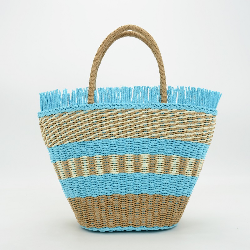 Turquoise Straw Beach Tote Bag