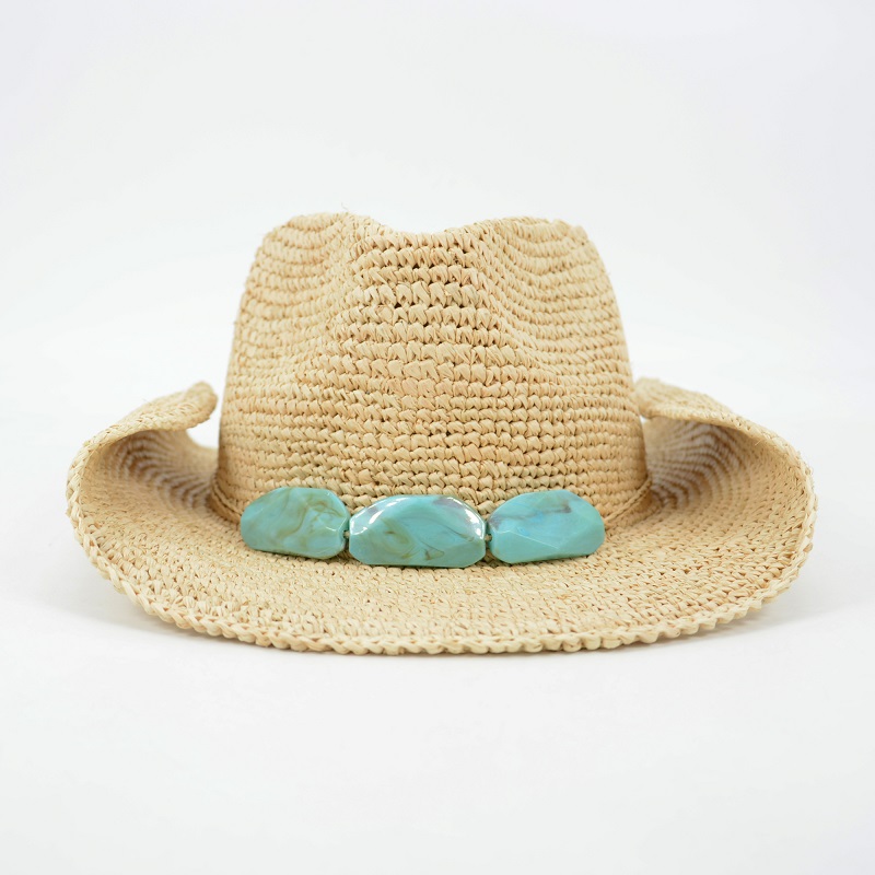 Raffia cowgirl straw hat with stone trim