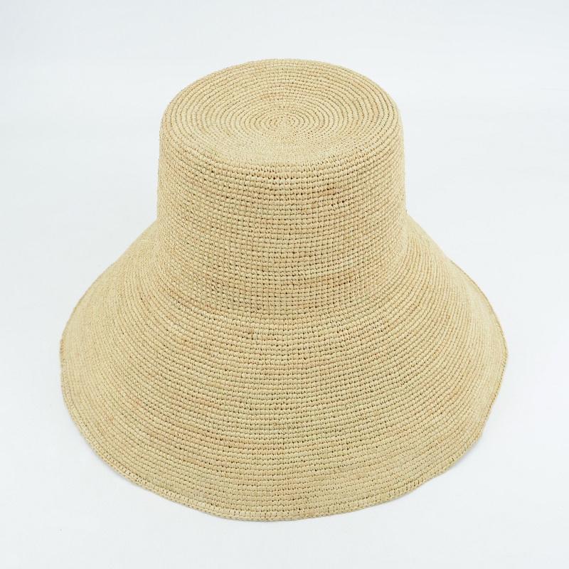 Straw Bucket Hat in Black and Beige