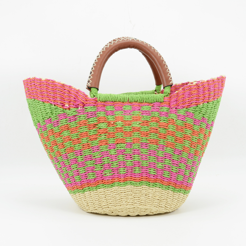 Handmade Woven Colorful Striped Vegetable Basket Bag