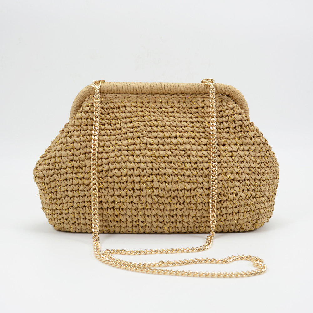 Straw Clutch with Chain Strap