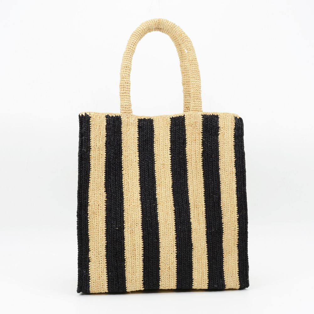 Striped Design Raffia Tote 