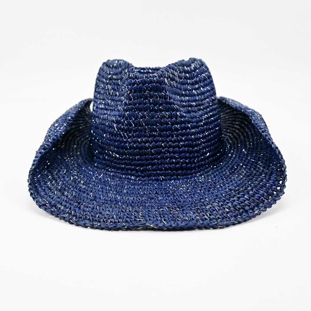 Navy Raffia Cowboy Hat with Silver Lurex