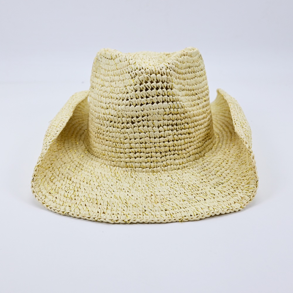 White Raffia Cowboy Hat with Gold Lurex