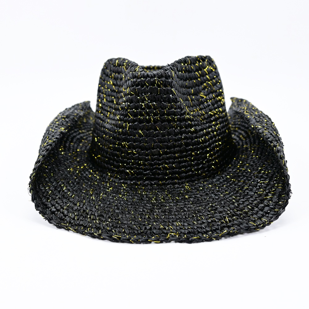 Black Raffia Cowboy Hat with Gold Lurex