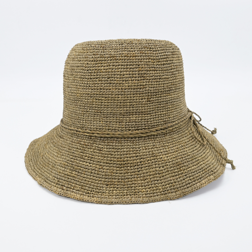 Grey Raffia Straw Bucket Hat
