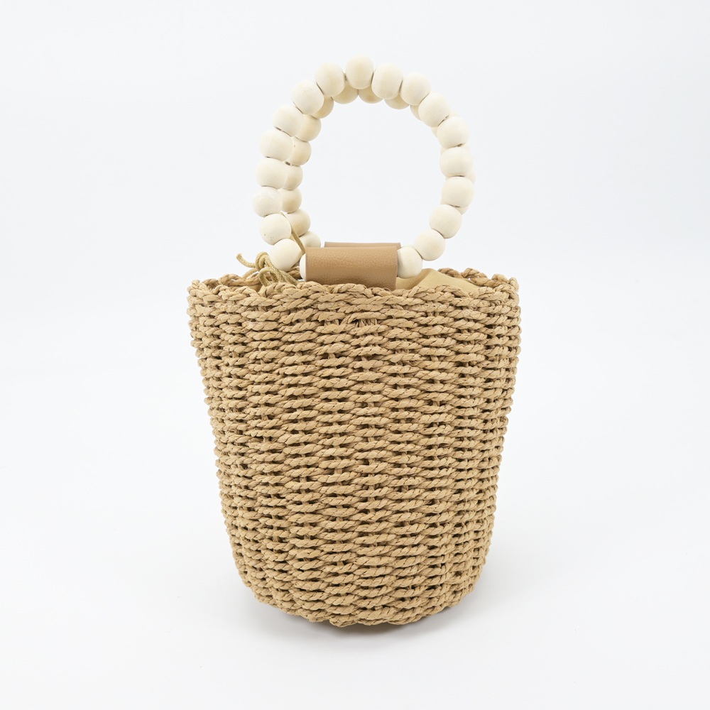 Straw Beads Bucket Bag