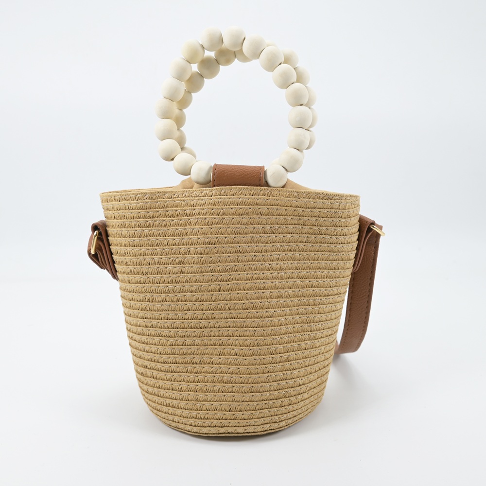 Straw Beads Bucket Bag