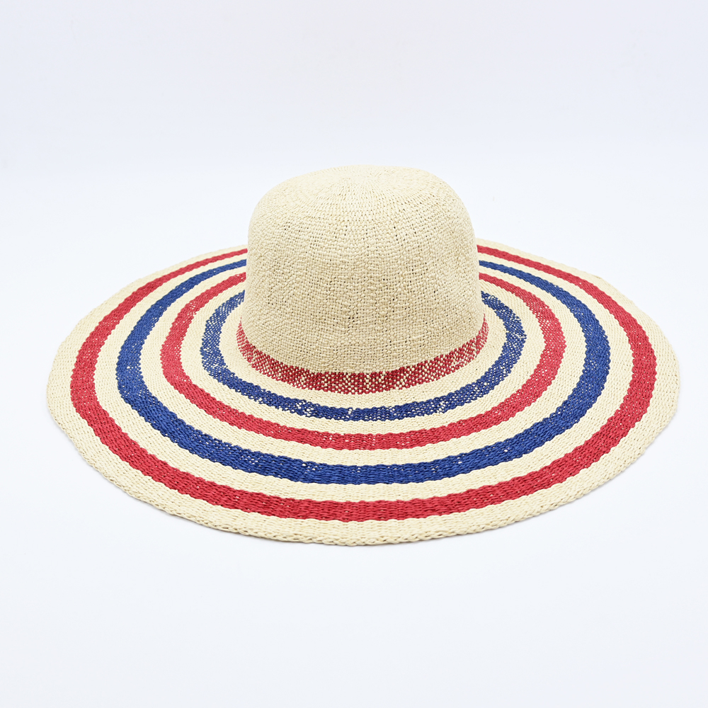 Wide Brim Straw Hat Striped Design Hat