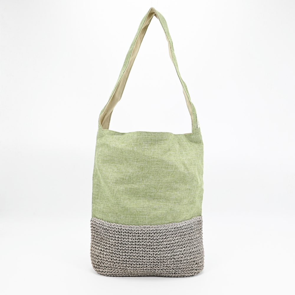 Straw and Fabric Shoulder Bag
