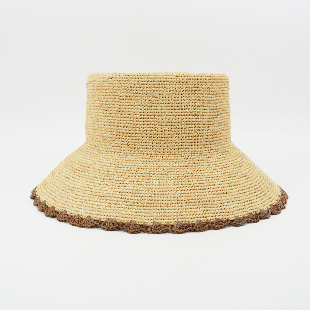 Raffia Bucket Hat with Crochet Trim