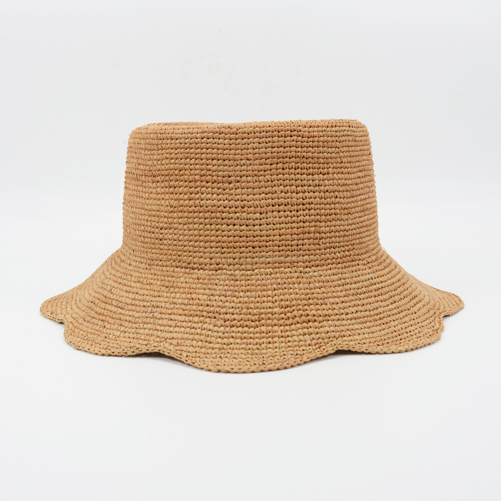 Raffia Crochet Bucket with Scalloped Edge