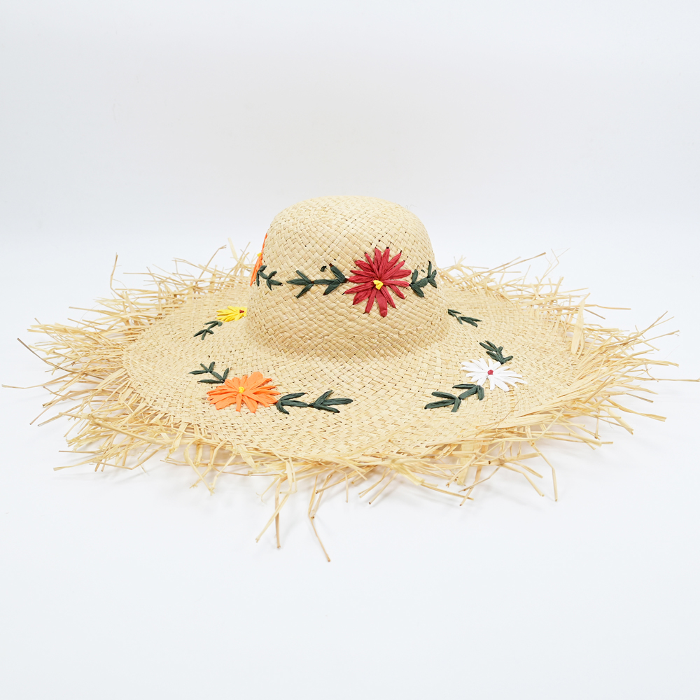 Floral Straw Charlotte Sun Hat in Natural Raffia