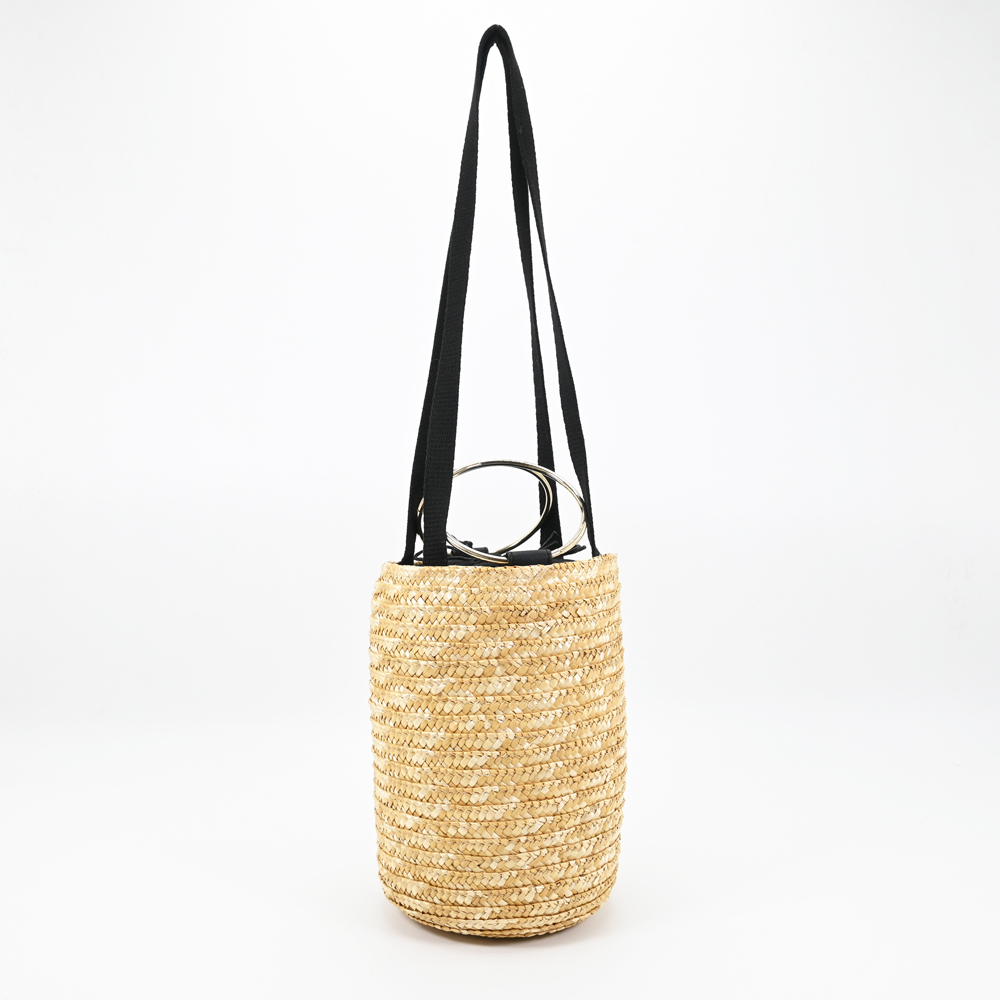 Straw Bucket Bag With Ring Handle