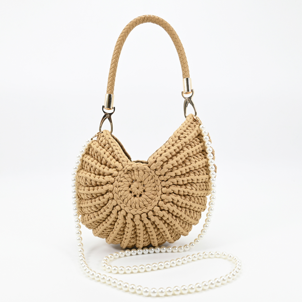 Handmade Crochet Seashell Purse with Pearl Chain