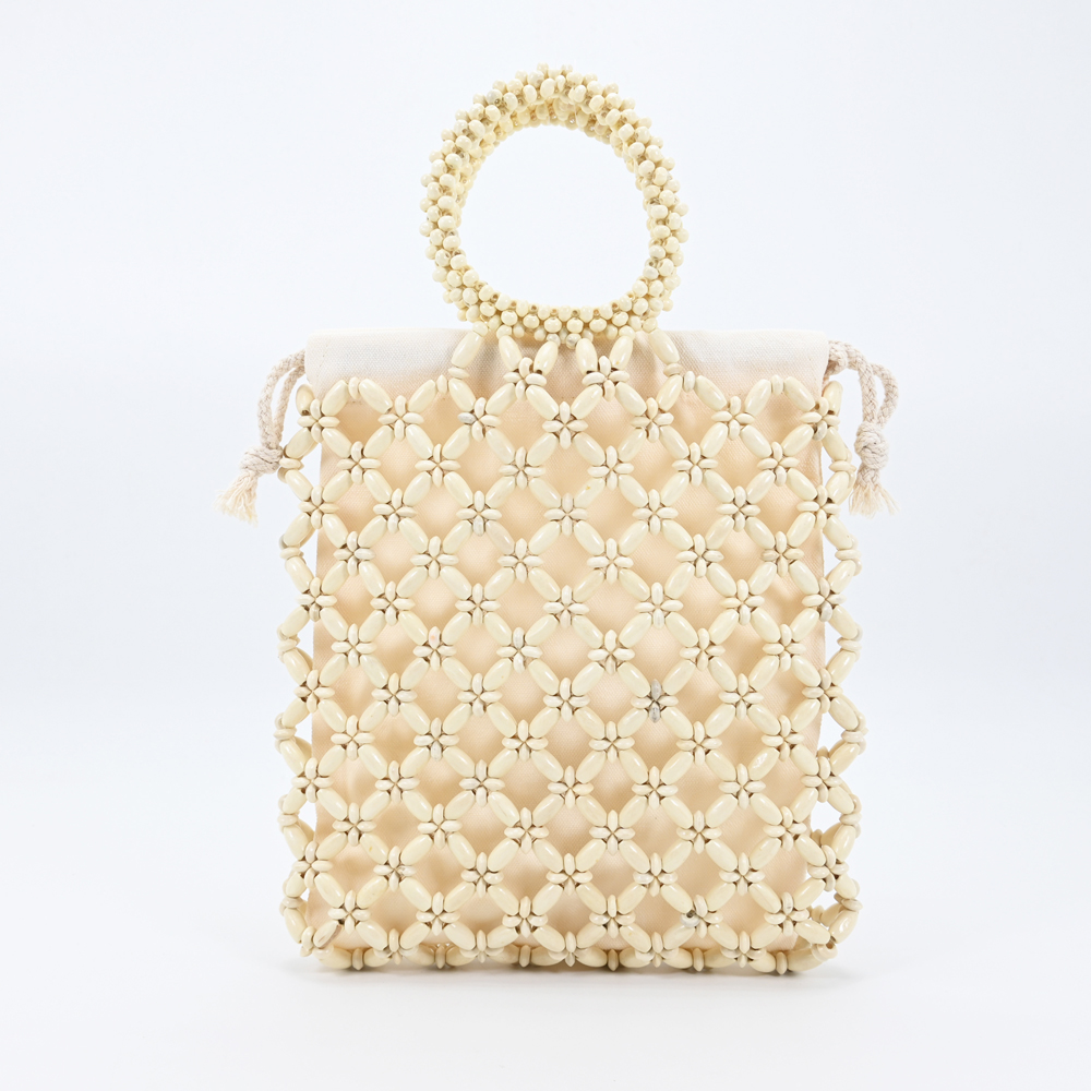 Mini Woven Handbag with Wooden Beads