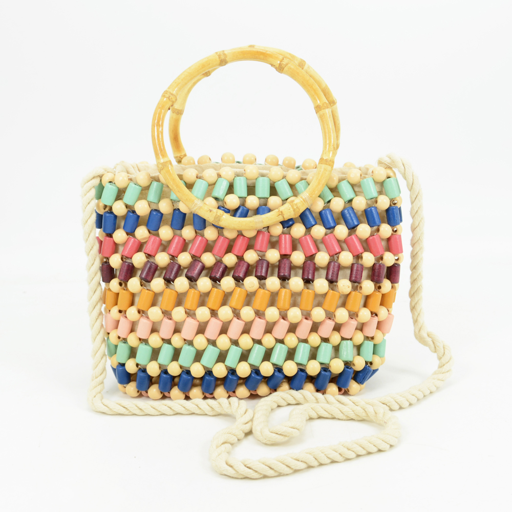Colorful Beads Woven Bag Color Hand Bamboo Shoulder Bag