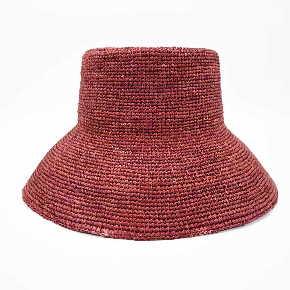 Burgundy Raffia Bucket Hat  