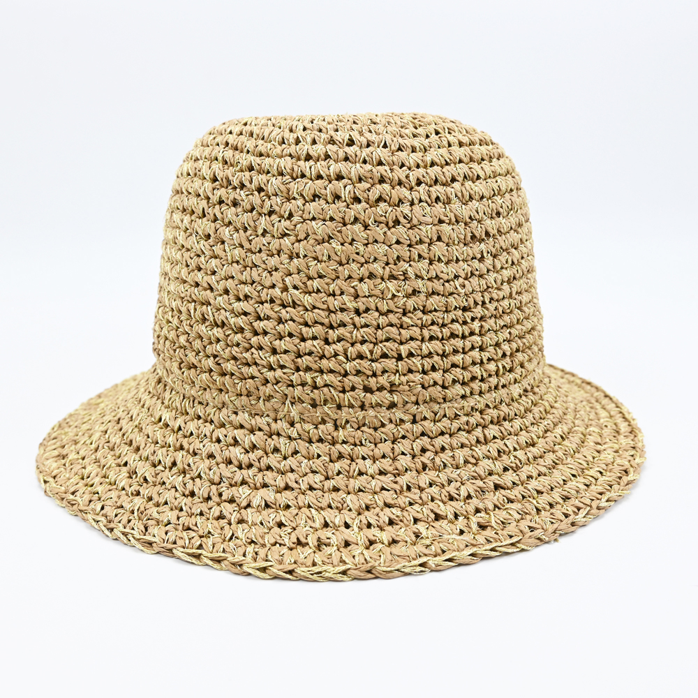 Straw Bucket Hat with Gold Lurex