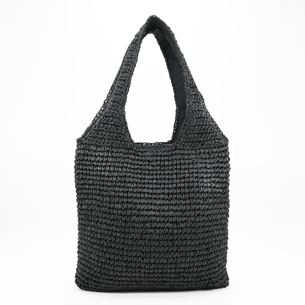Straw Hobo Bag in Black
