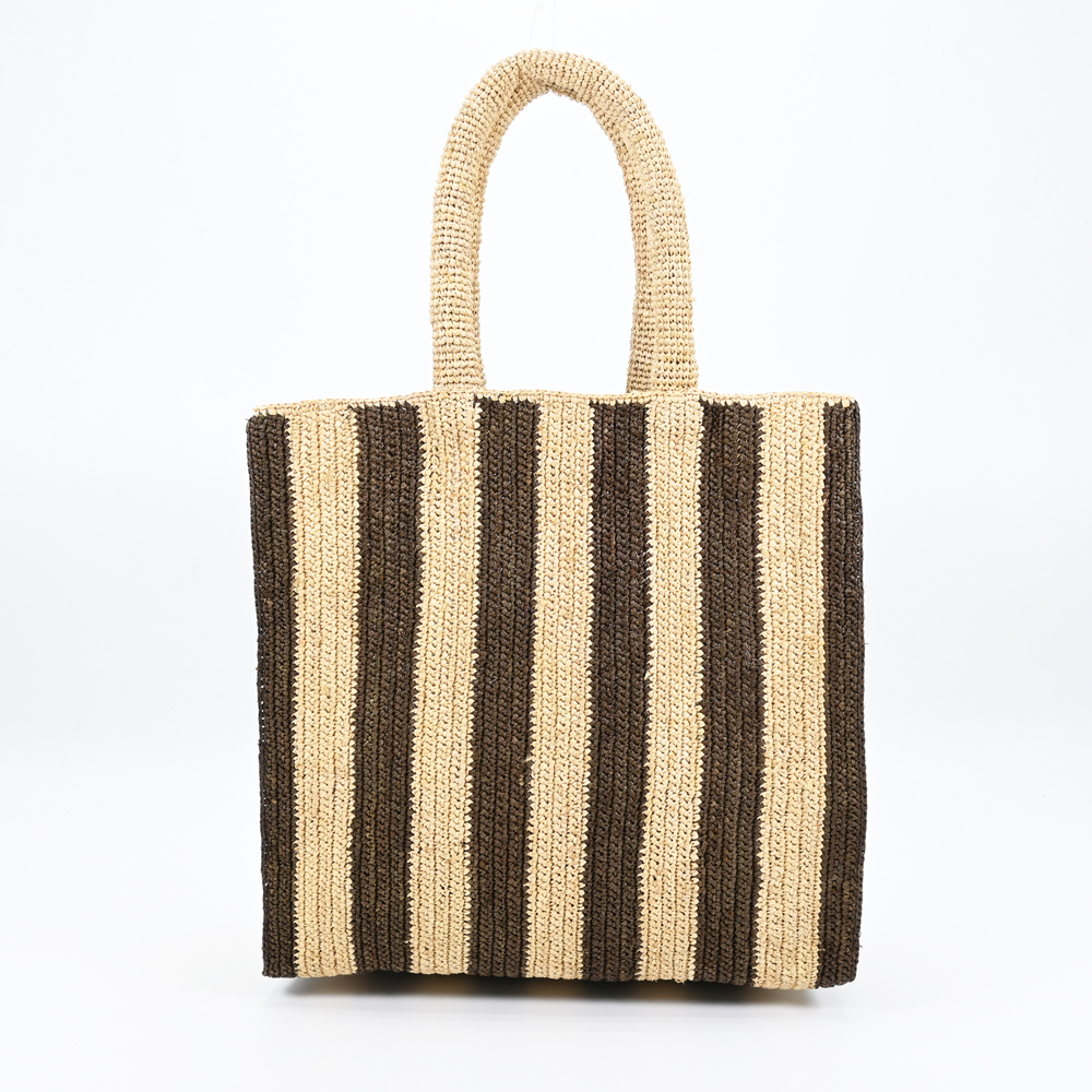 Striped Design Raffia Tote